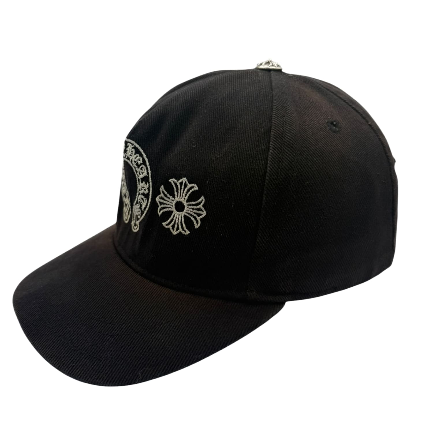 Chrome Hearts Vintage Horseshoe Denim Baseball Hat Sun Bleached Black