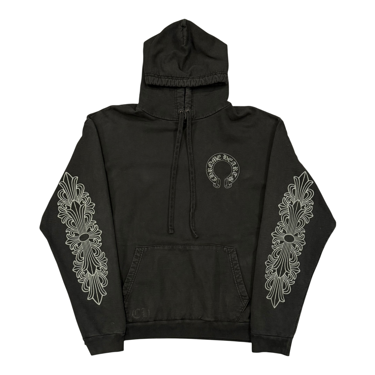 Chrome Hearts F&F Grey Floral Horseshoe Hoodie Black