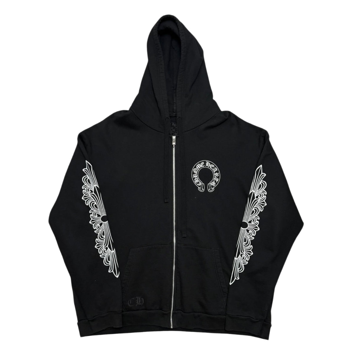 Chrome Hearts Horseshoe Floral Cross Sleeve Zip Up Hoodie Black/White