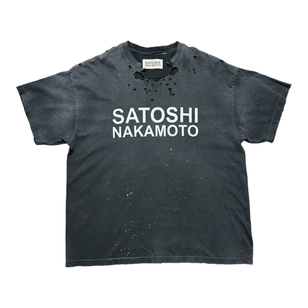 Satoshi Nakamoto Paint Splatter Distressed T-Shirt Black