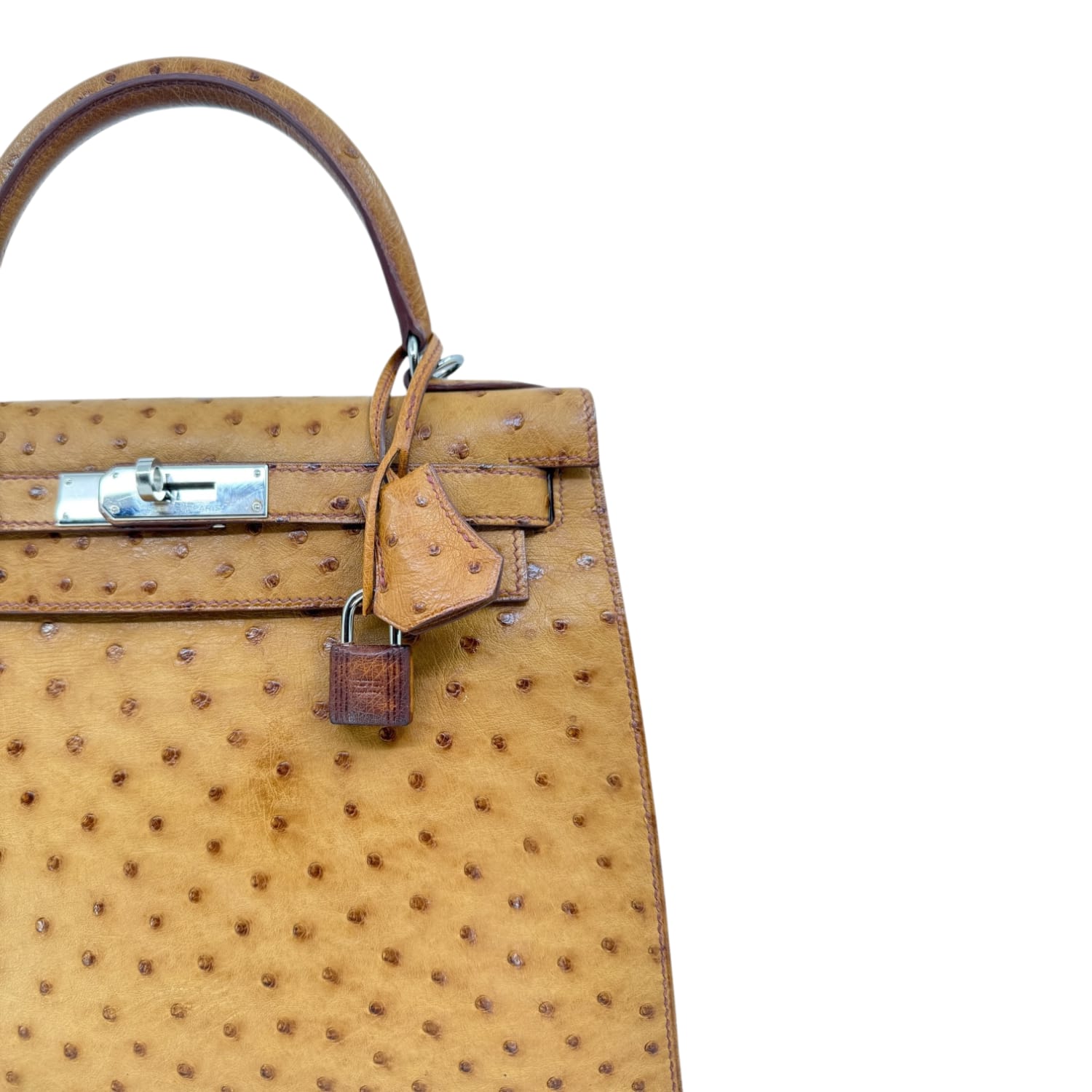 Hermes Kelly 28 Sellier Cognac Ostrich with Palladium Hardware