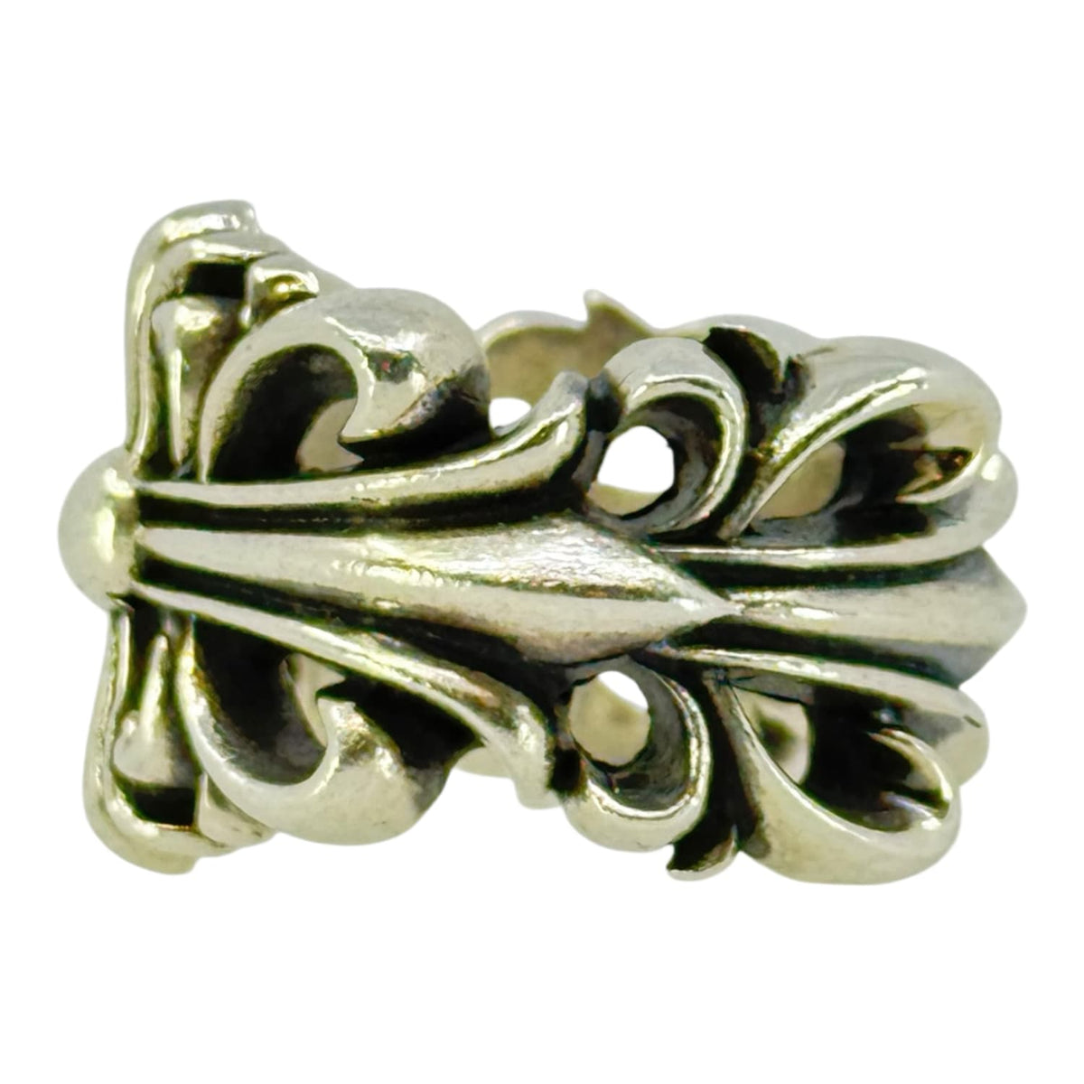 Chrome Hearts Silver Double Floral Cross Ring - Size 11