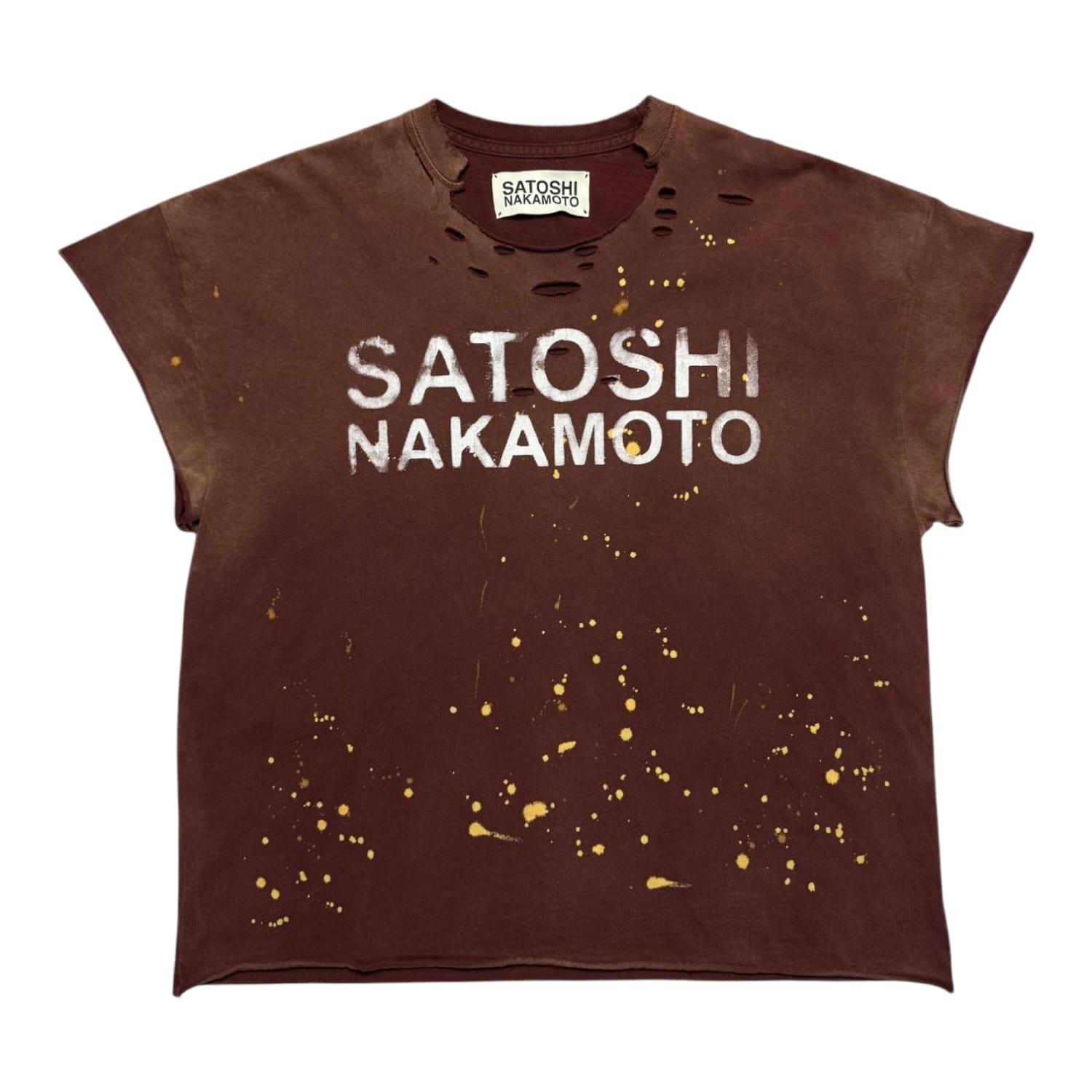 Satoshi Nakamoto Distressed Sleeveless T-Shirt Brown