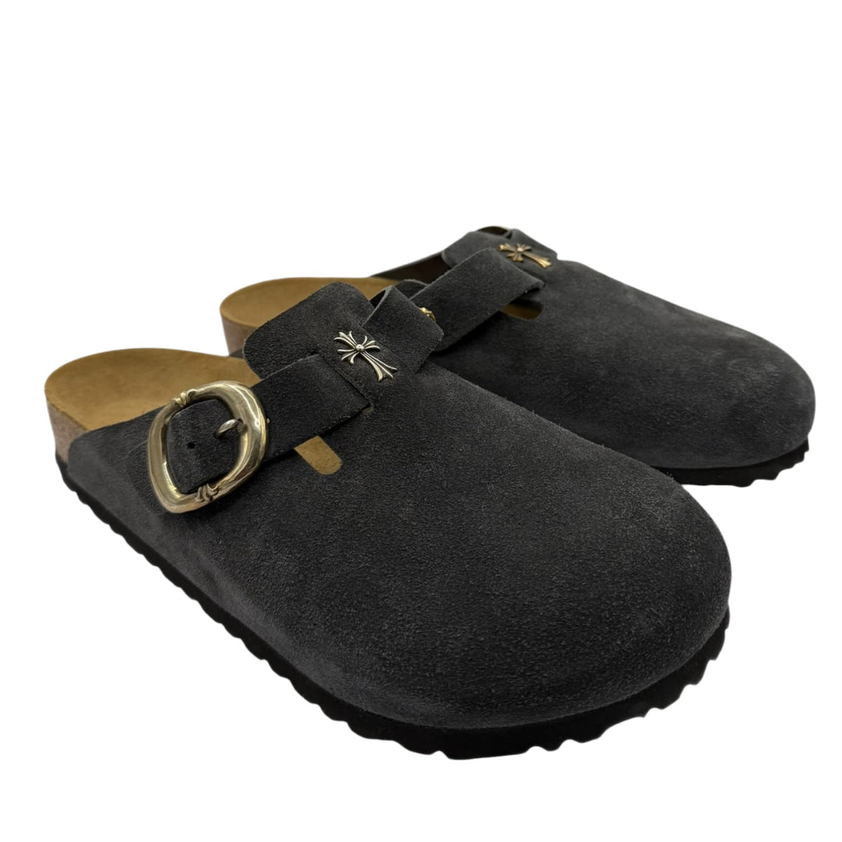 Chrome Hearts x Birkenstock Boston Suede Slippers Grey