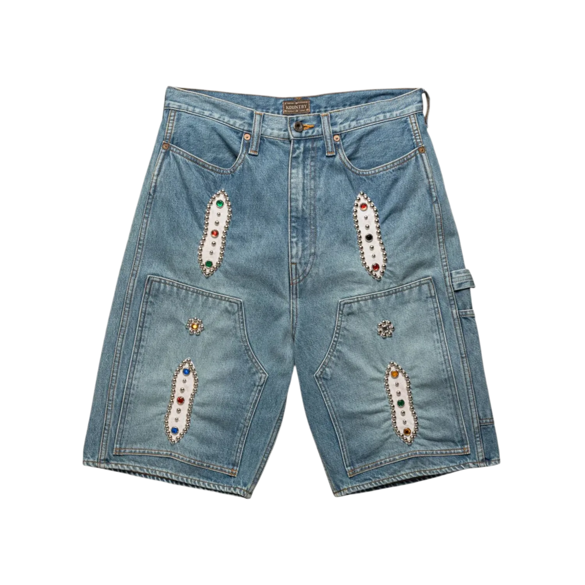Kapital 14oz Denim STUDS Remake Shorts Light Indigo