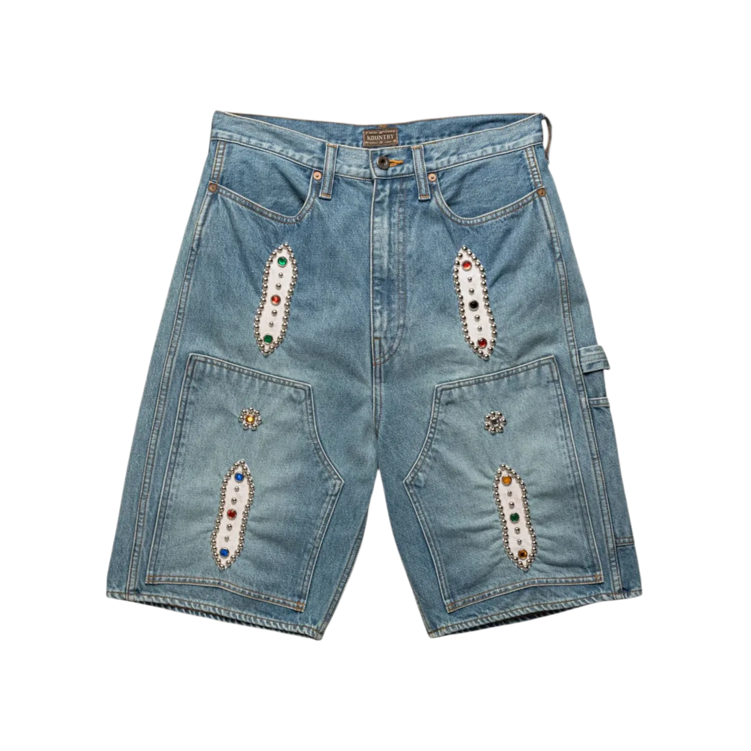 Kapital 14oz Denim STUDS Remake Shorts Light Indigo