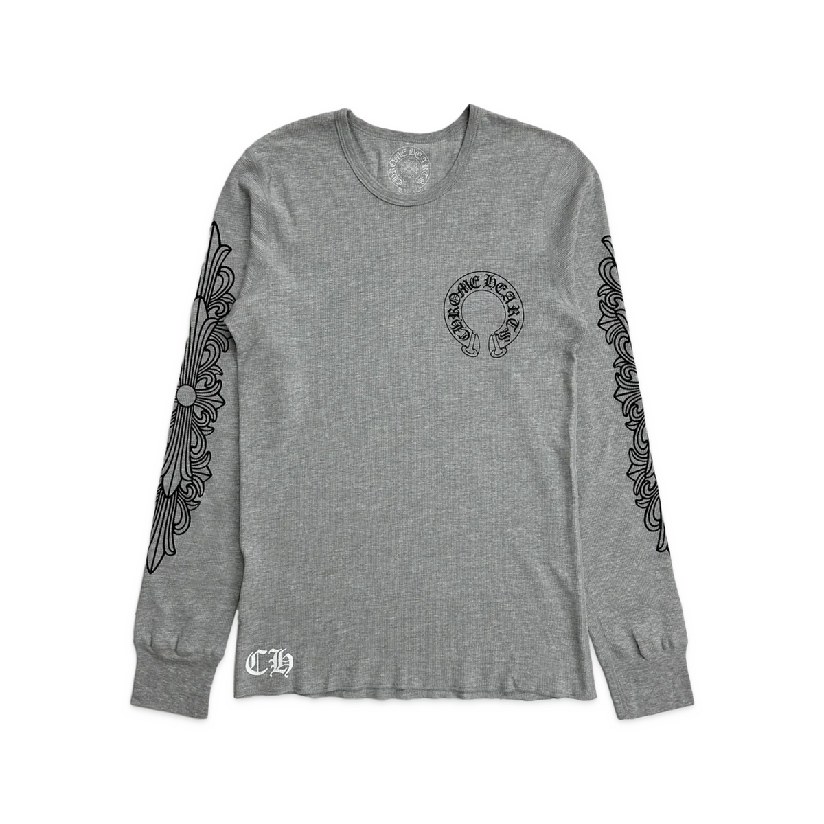 Chrome Hearts Horseshoe Floral Logo L/S Thermal T-Shirt Grey