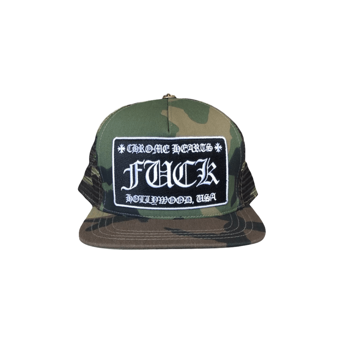 Chrome Hearts Fuck Hollywood Trucker Hat Green Camo