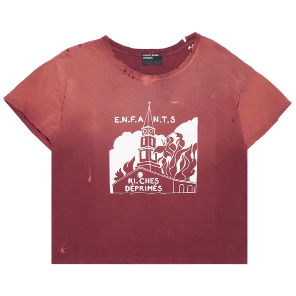 Enfants Riches Déprimés Burning Church T-Shirt Burgundy Red
