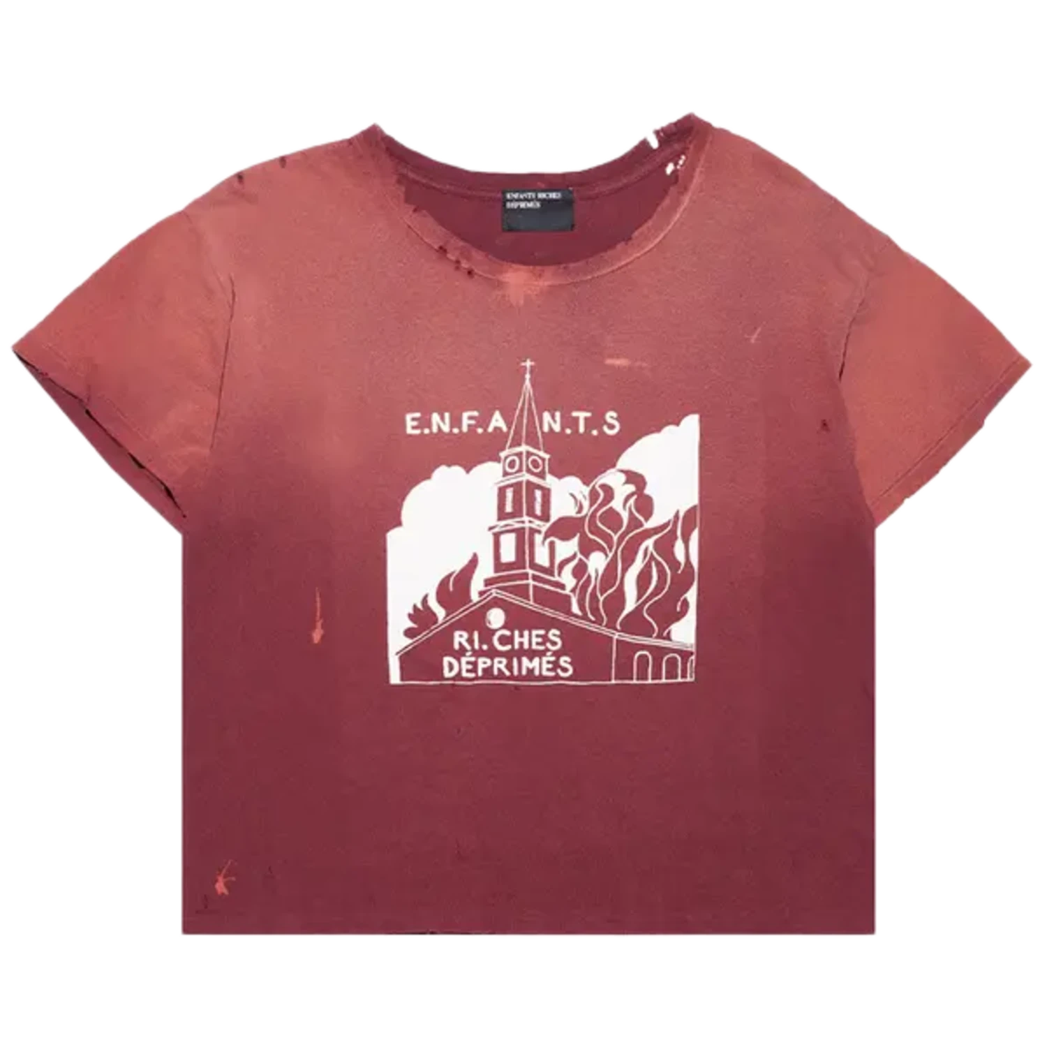 Enfants Riches Déprimés Burning Church T-Shirt Burgundy Red