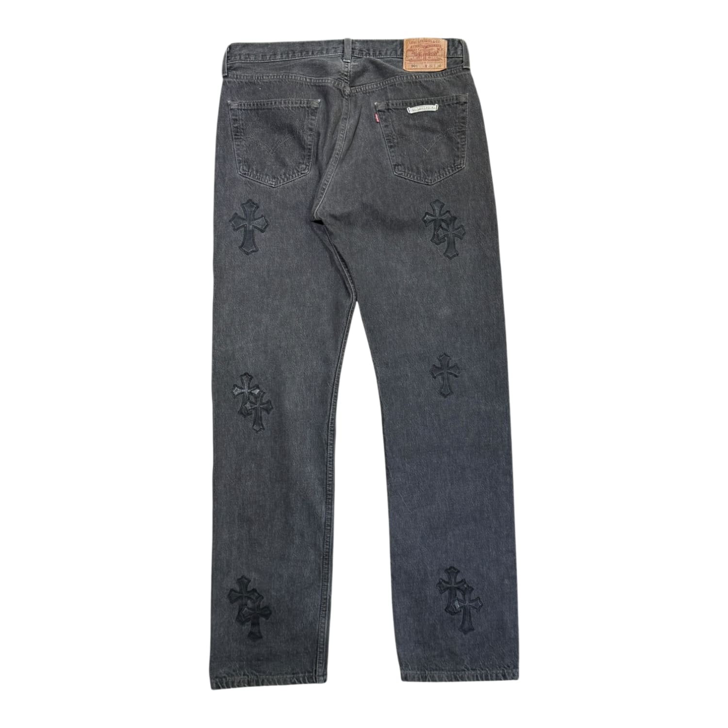 Chrome Hearts Vintage Levi's 501 Black Cross Patch Jeans Grey