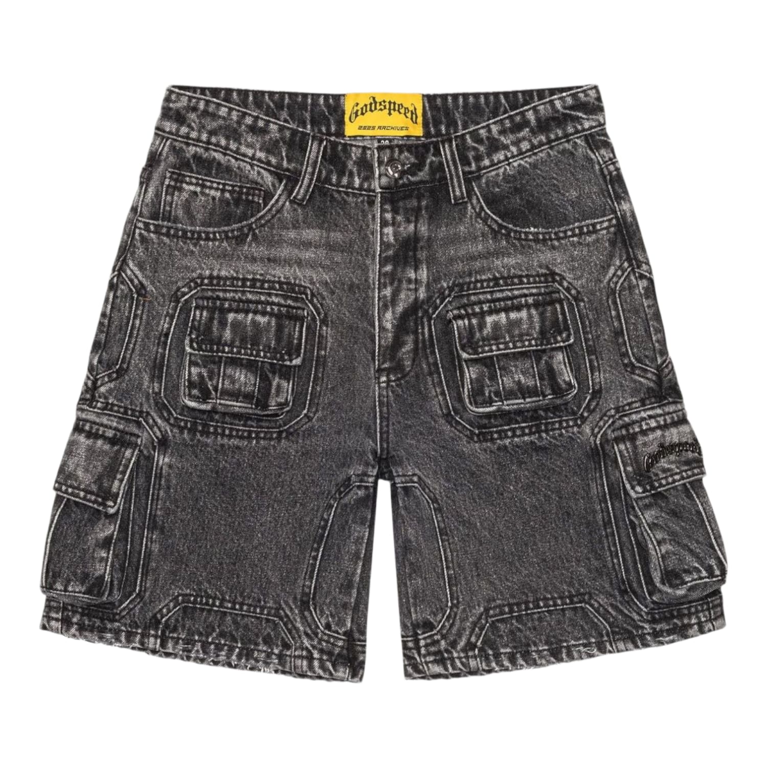 Godspeed Octagon Cargo Denim Shorts (Grey Wash)