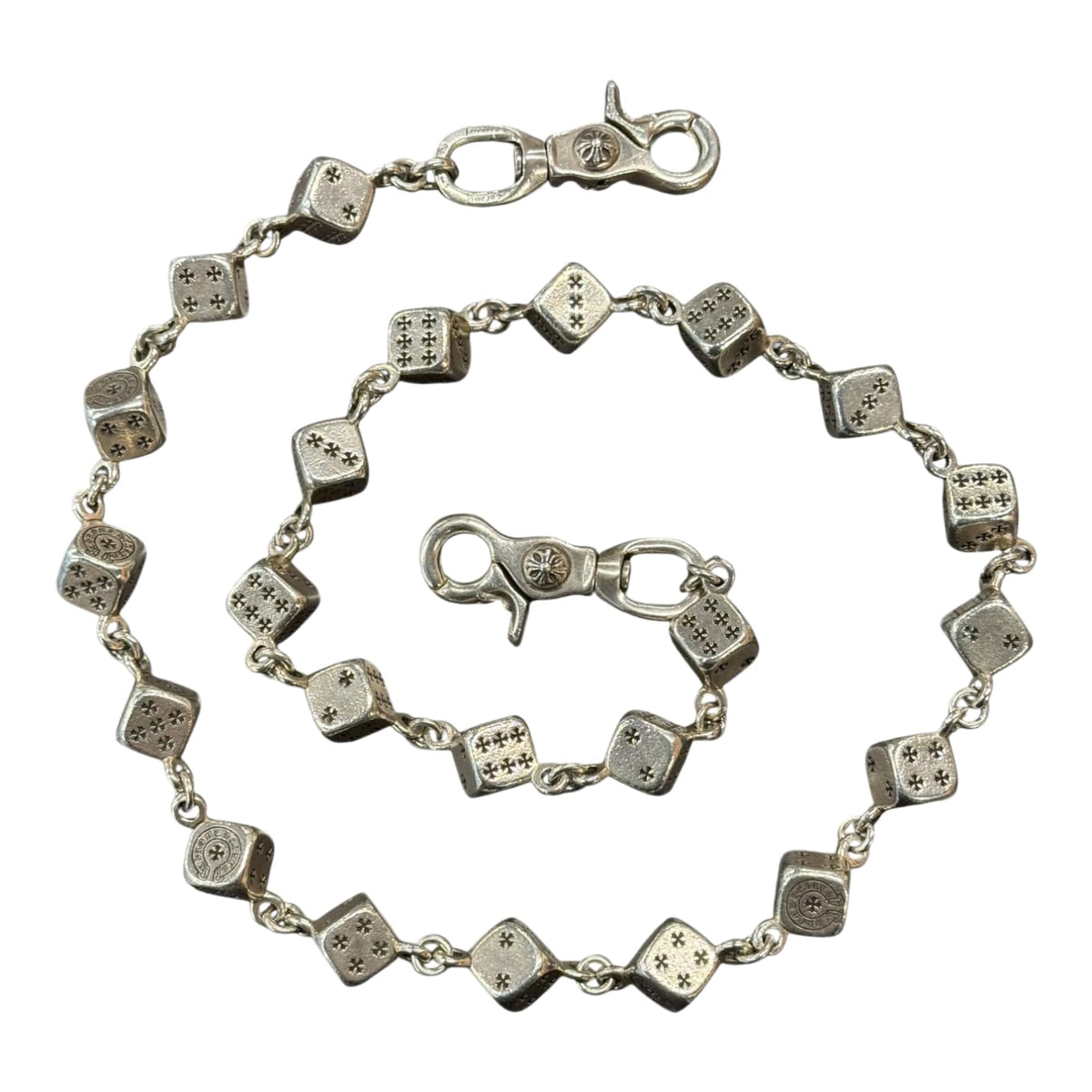 Chrome Hearts Silver Jumbo Dice Double Clasp Wallet Chain - 23 Links