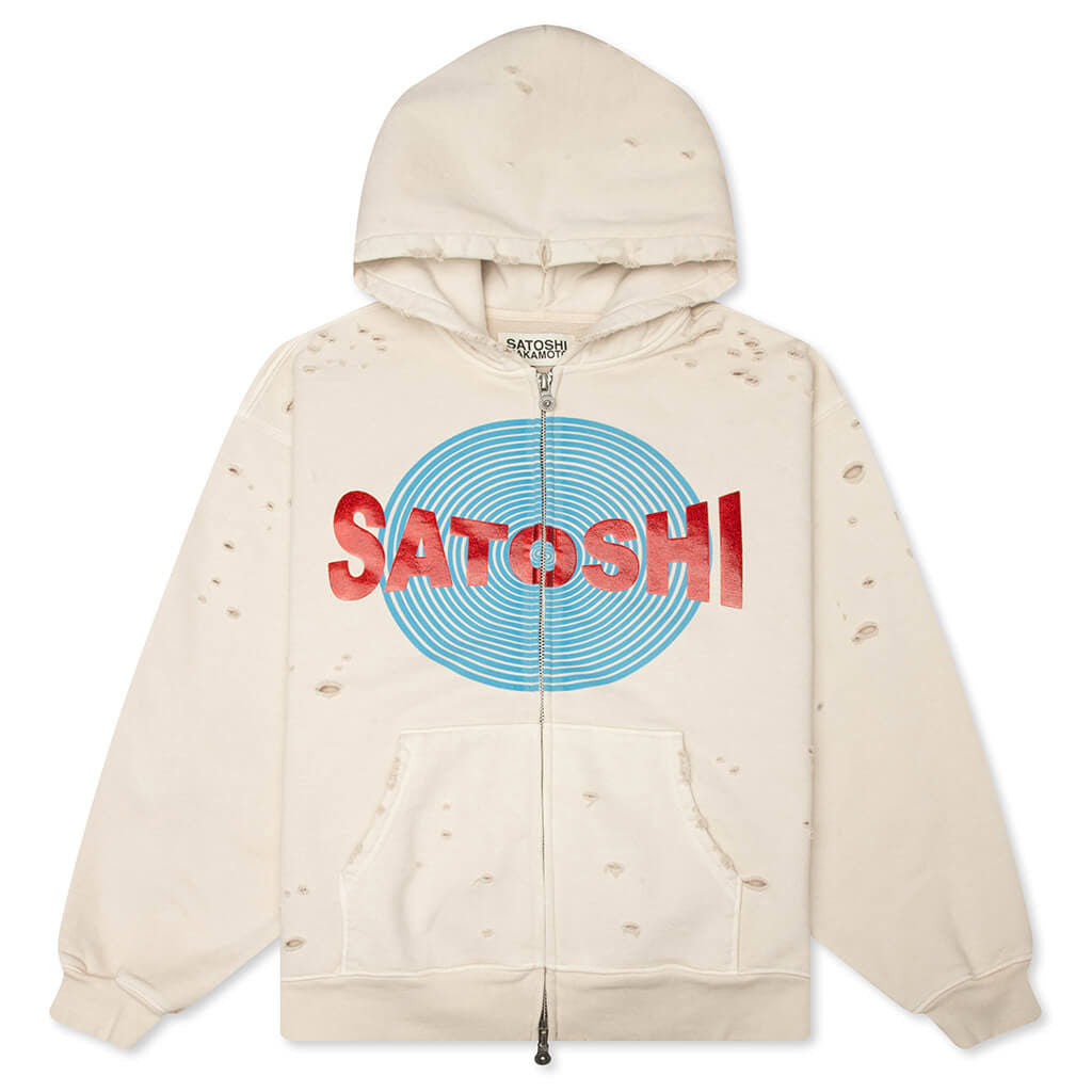 Satoshi Nakamoto Motoslug Zip Hoodie Vintage White