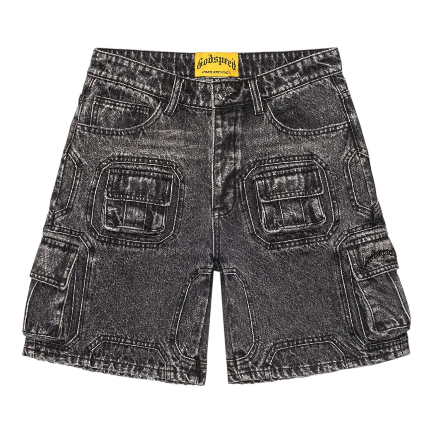 Godspeed Octagon Cargo Denim Shorts (Grey Wash)