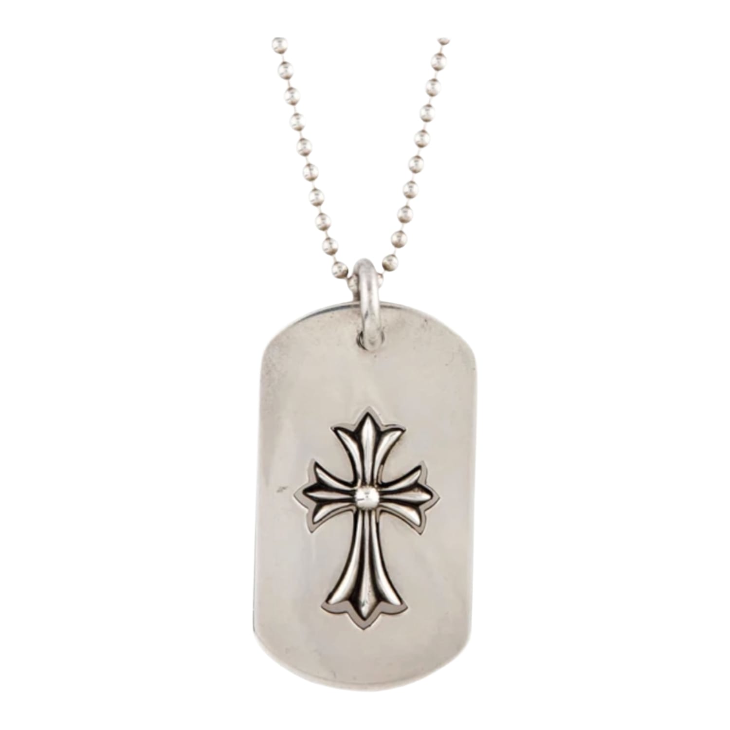 Chrome Hearts Silver Tiny Fat Cross Dog Tag Necklace - 30 Inches