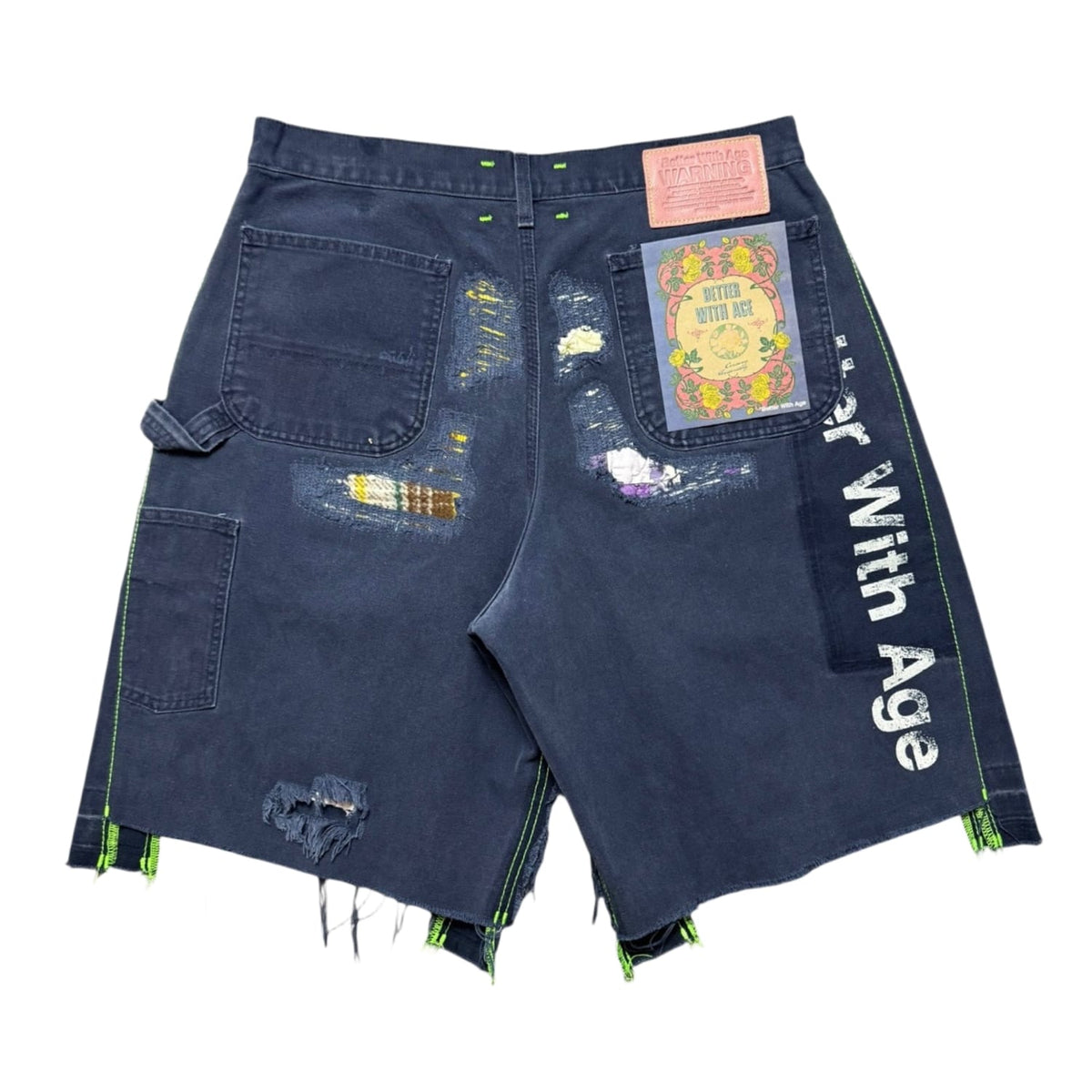 Better With Age Repair Double Wide Denim Shorts Navy Blue