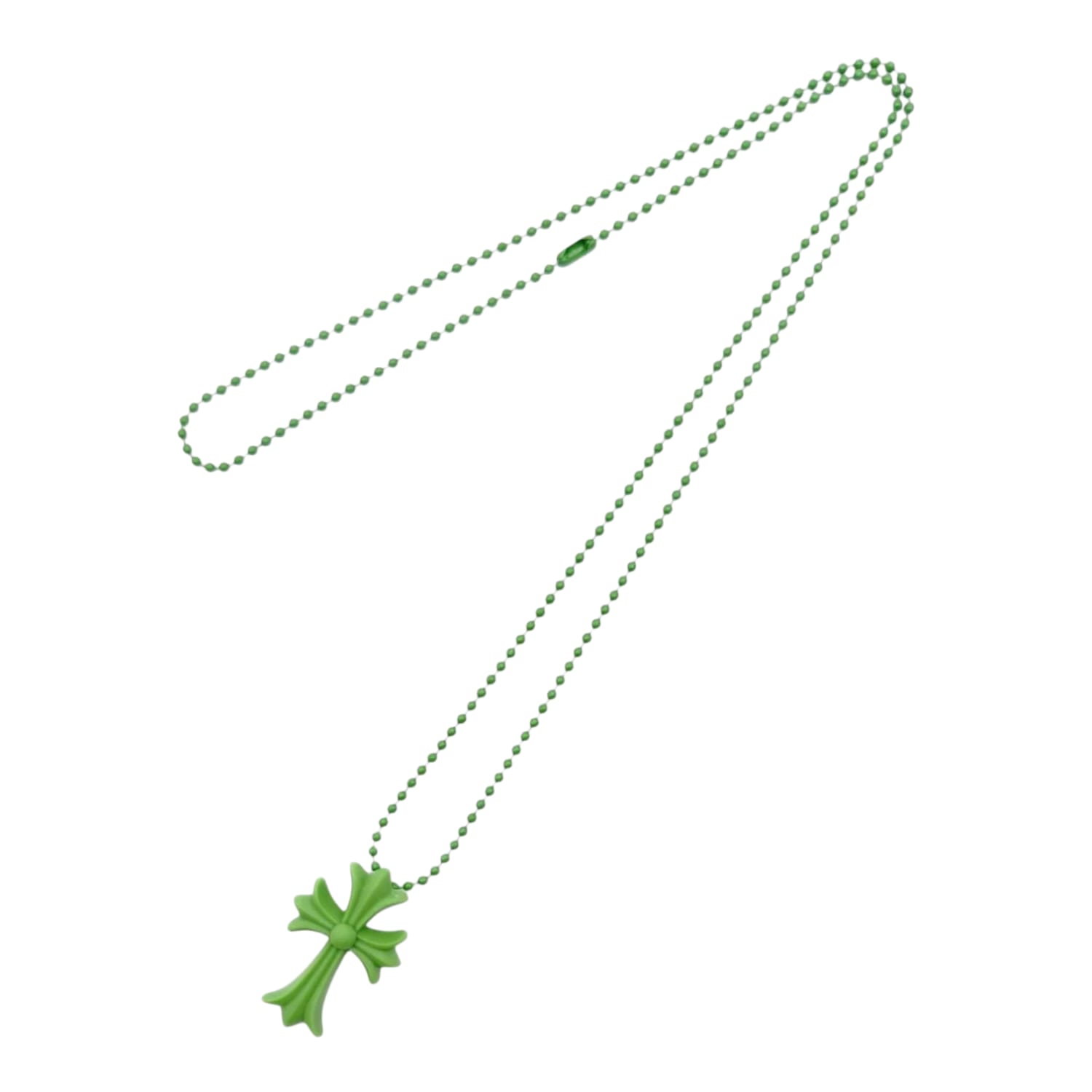 Chrome Hearts Silichrome Green Cross Necklace