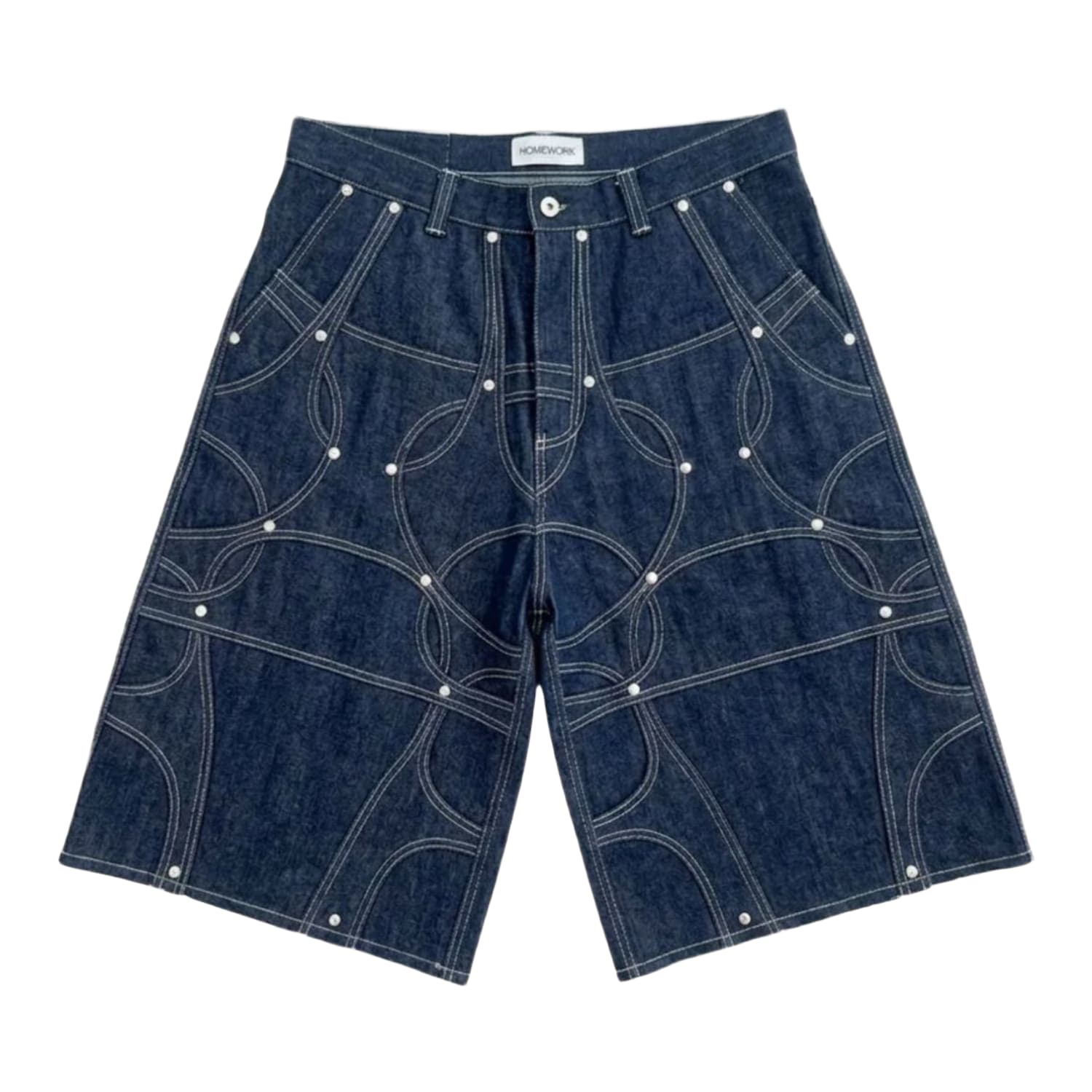 HOMEWORK Raw Denim Abstract Shorts Blue