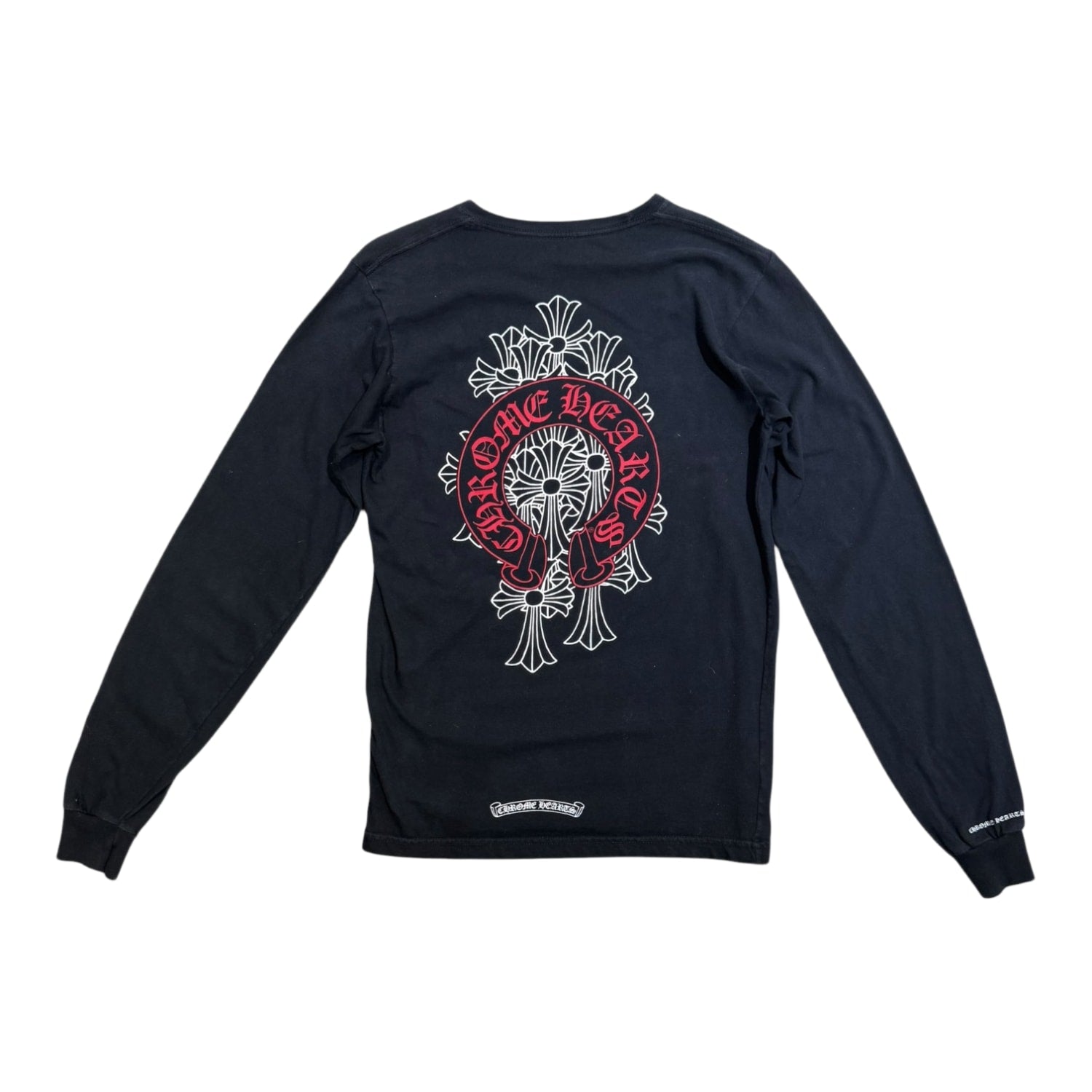 Chrome Hearts Cemetery Cross Red Horseshoe Long Sleeve Tee