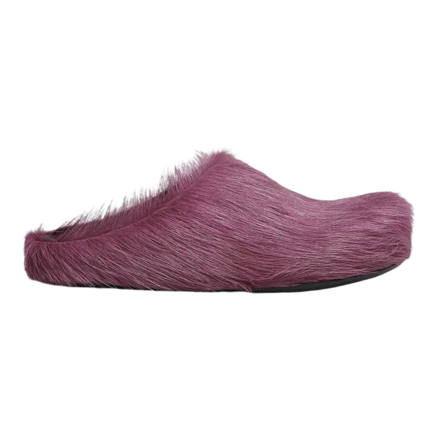 Marni Long Hair Calfskin Fussbett Sabot Mule Camellia