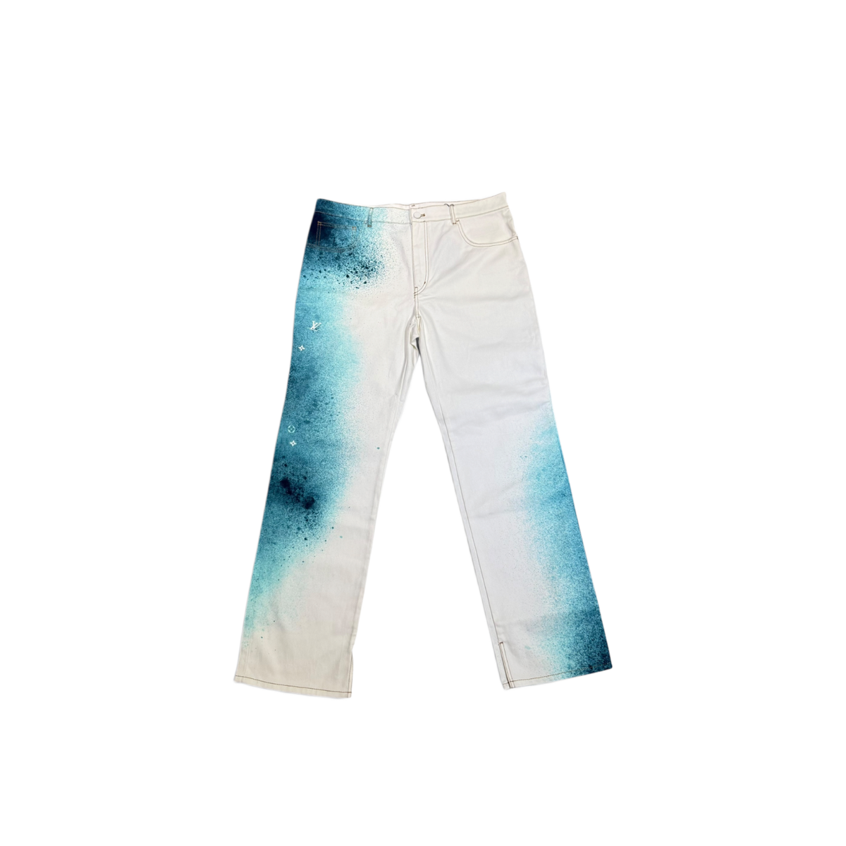 Louis Vuitton Water Dyed Print Washed Loose Straight Jeans White/Blue