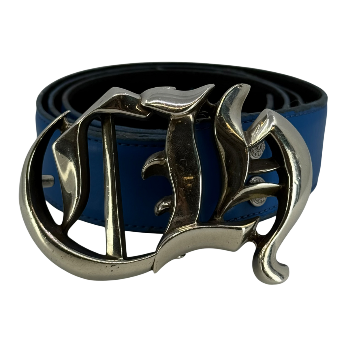 Chrome Hearts Silver CH Leather Belt Blue