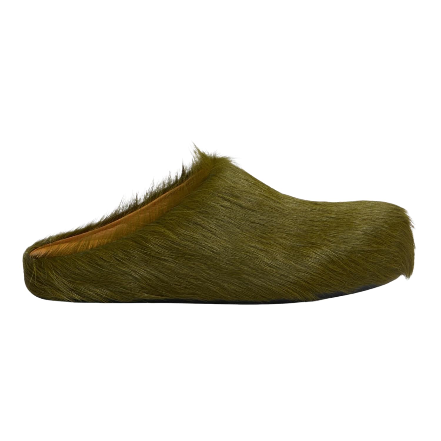 Marni Long Hair Calfskin Fussbett Sabot Mule Olive Green