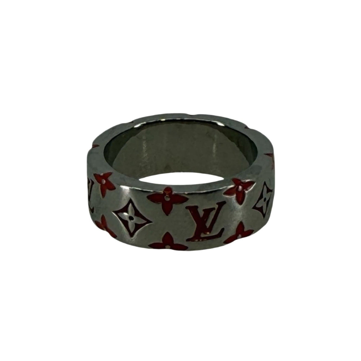 Louis Vuitton Silver Red Monogram Ring - US Size 10