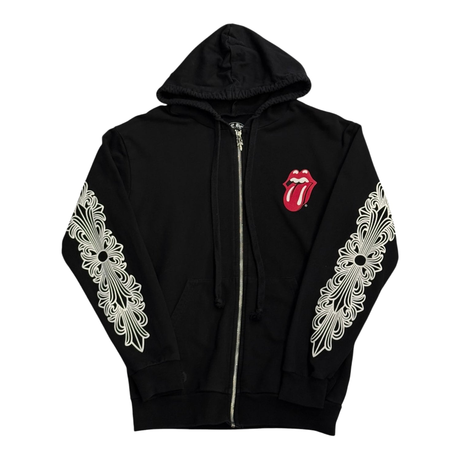 Chrome Hearts Vintage Rolling Stones Horseshoe Logo Zip Up Hoodie Black