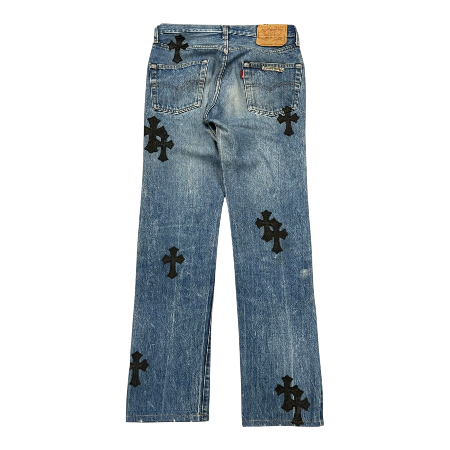 Chrome Hearts Black Cross Patch Jeans Light Blue Wash
