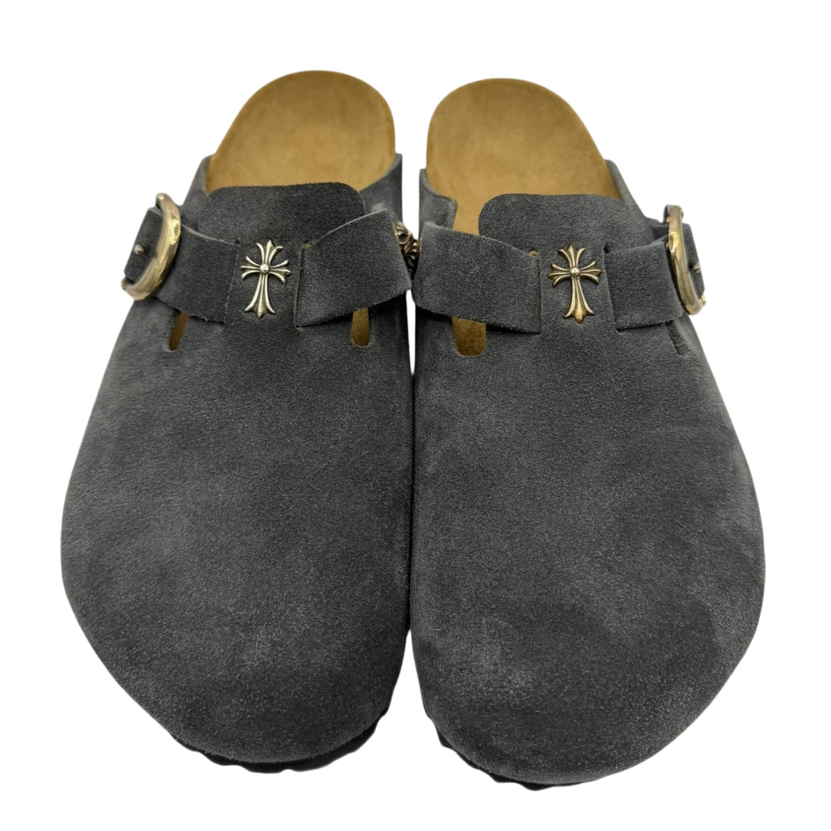 Chrome Hearts x Birkenstock Boston Suede Slippers Grey