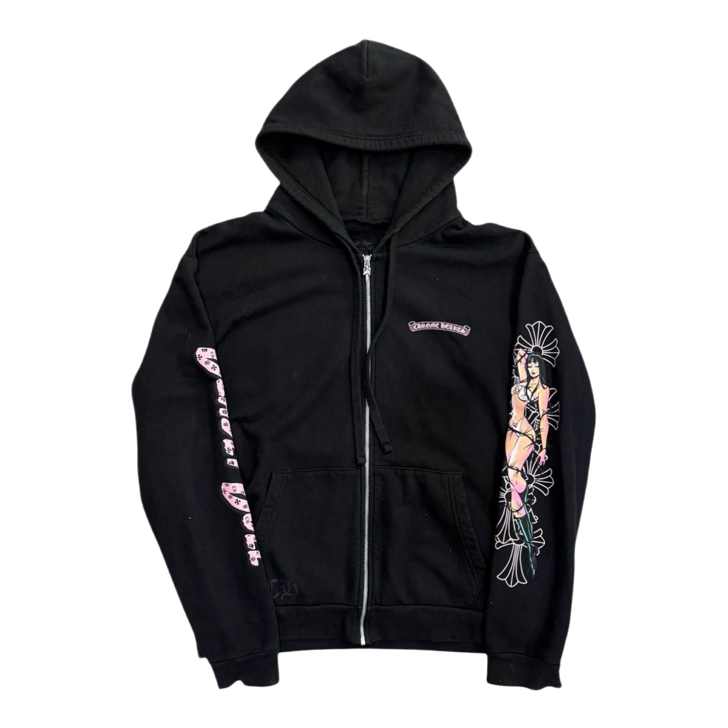 Chrome Hearts Deadly Doll Pink Cross Scroll Logo Zip Up Hoodie
