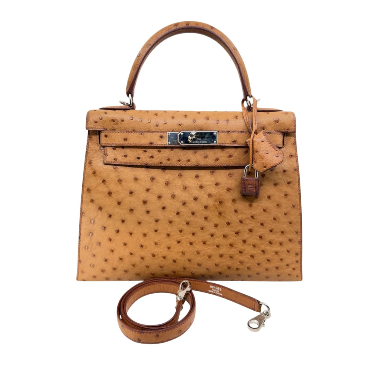Hermes Kelly 28 Sellier Cognac Ostrich with Palladium Hardware