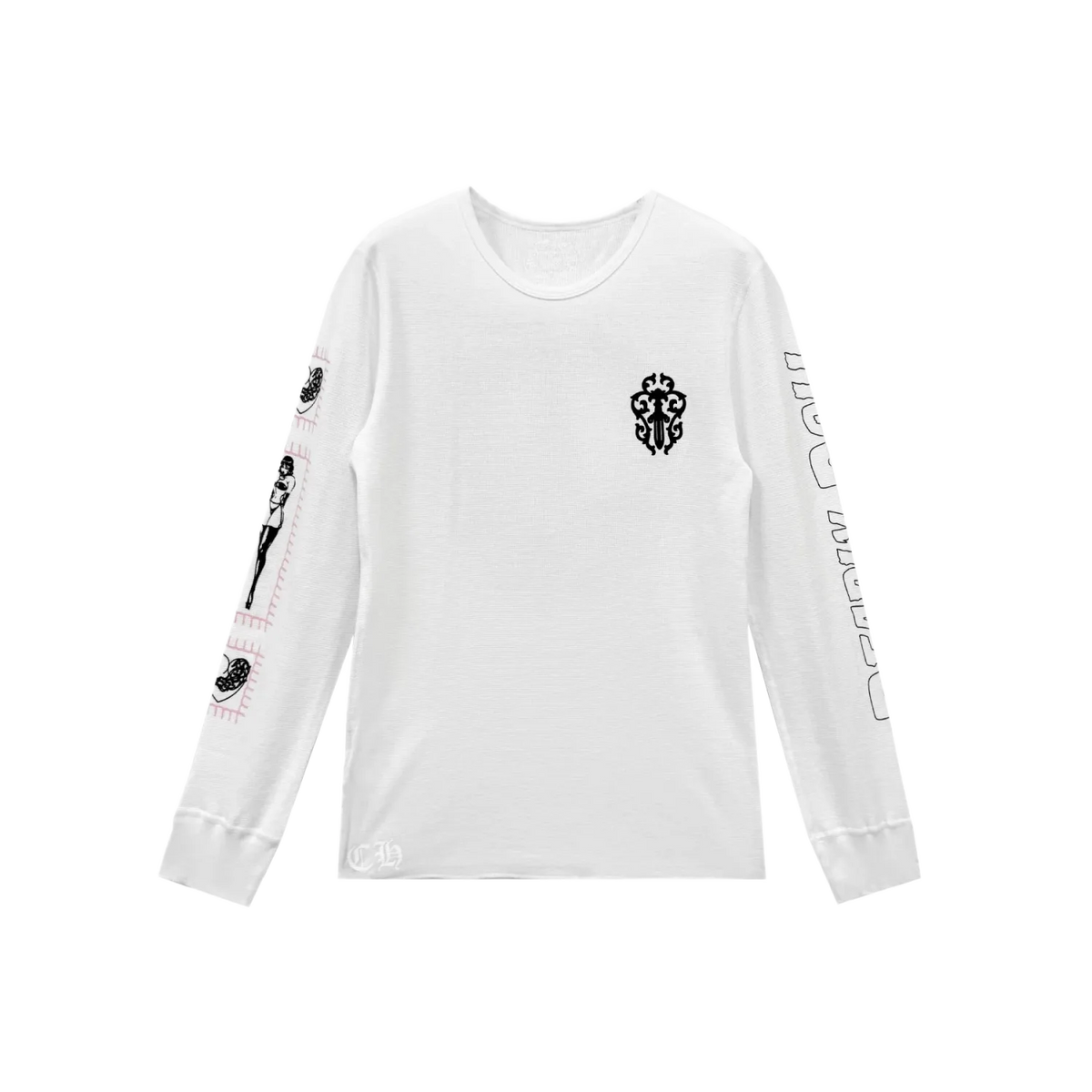 Chrome Hearts Deadly Doll Horseshoe Waffle Thermal Long Sleeve Tee White