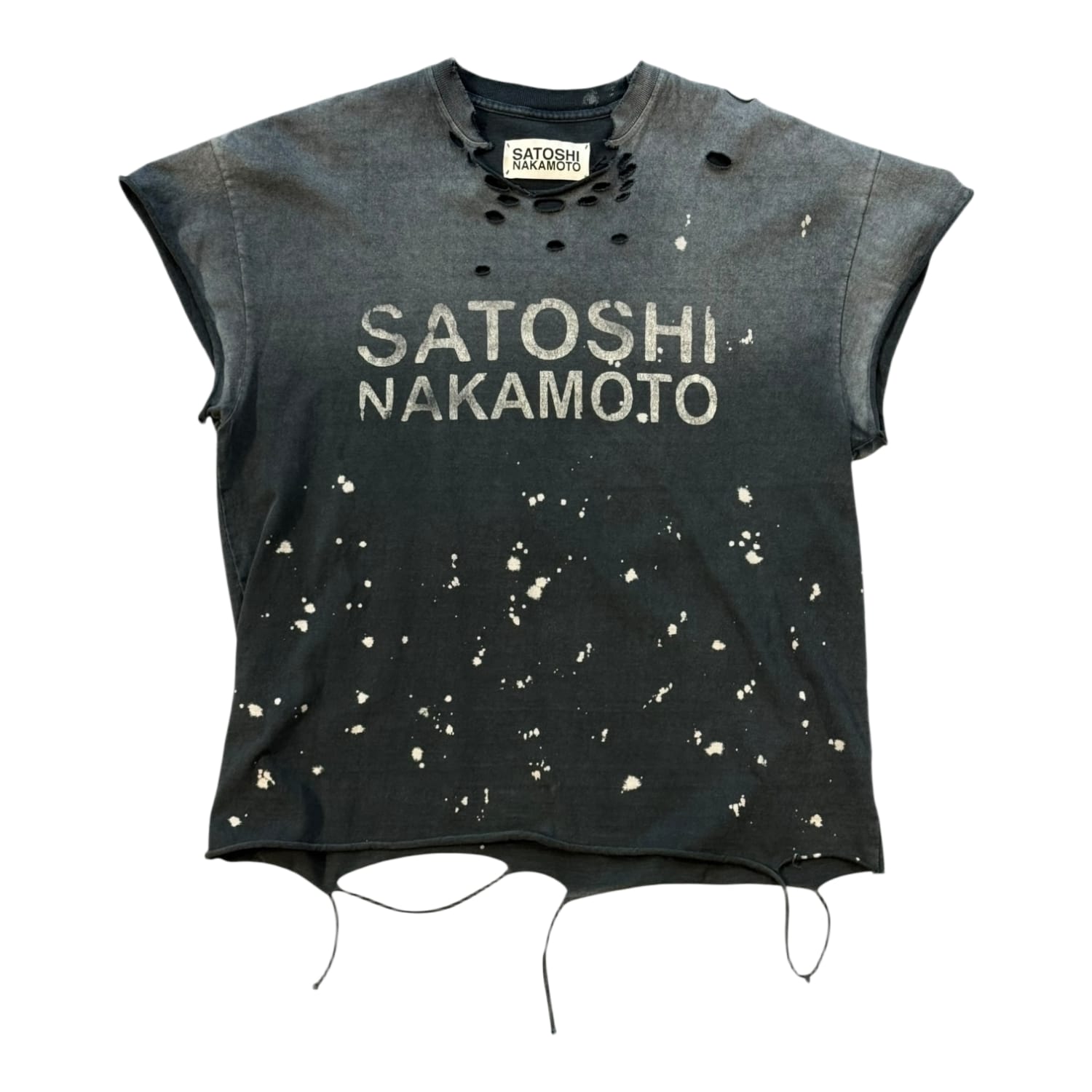 Satoshi Nakamoto Distressed Sleeveless T-Shirt Black