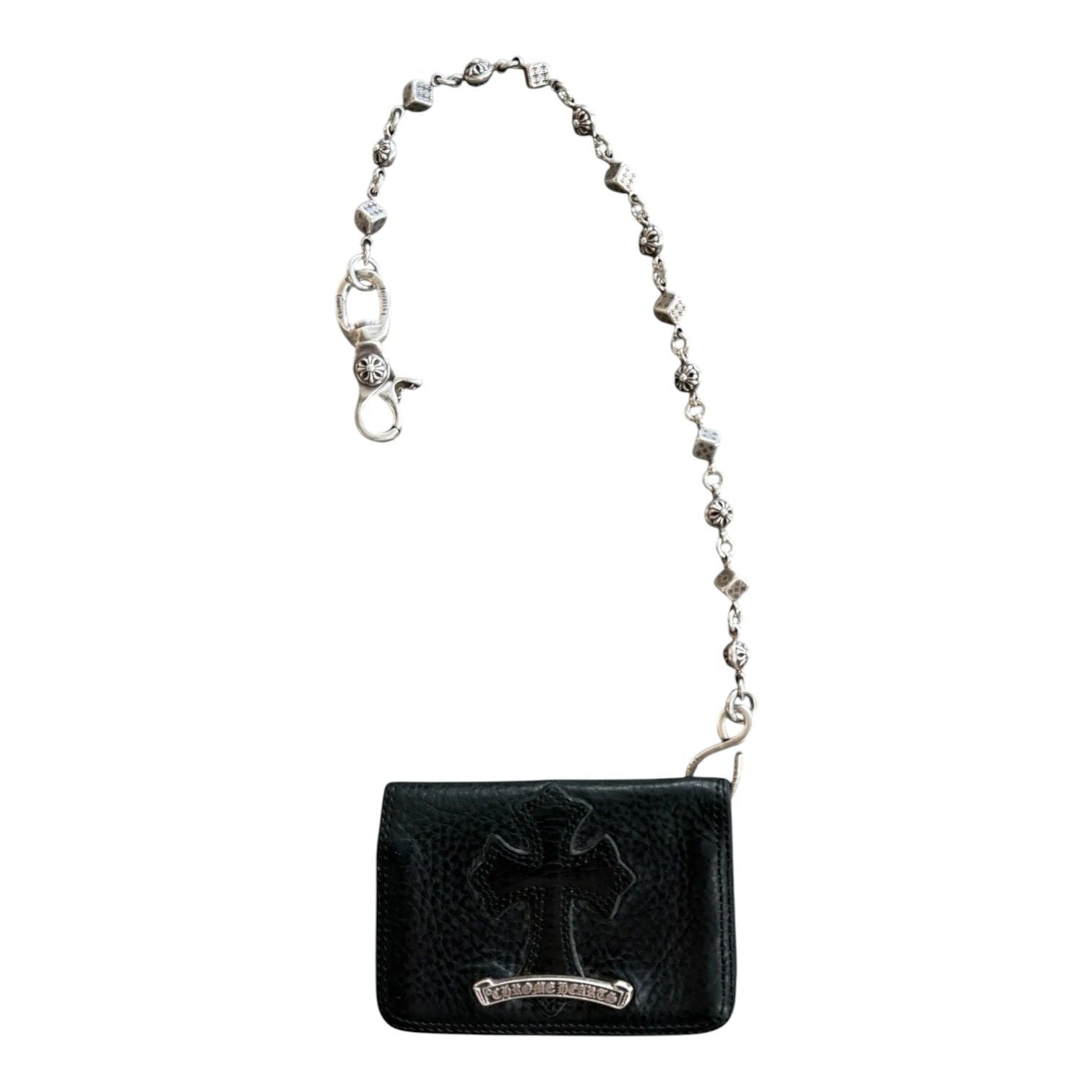 Chrome Hearts Black Cross Wallet & Silver Dice Wallet Chain