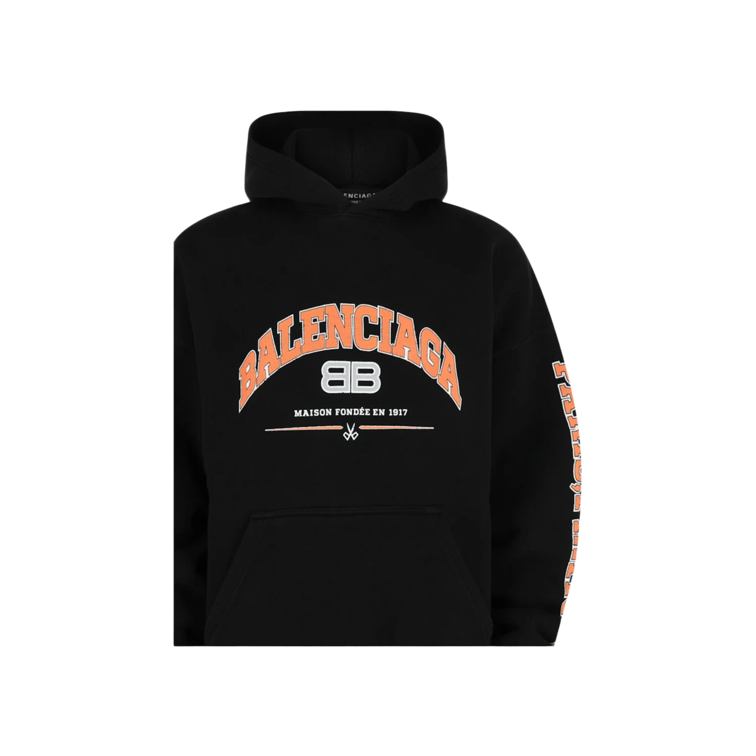 Balenciaga Oversized Logo Print Hoodie Black Orange