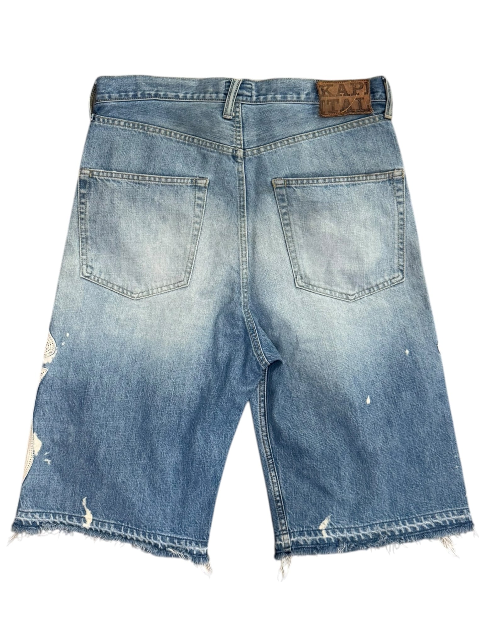 Kapital Bone Embroidered Denim Shorts Blue