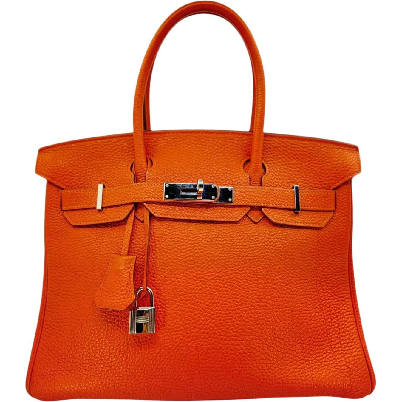 Hermes Birkin 30 Handbag Orange Togo Leather with Palladium Hardware