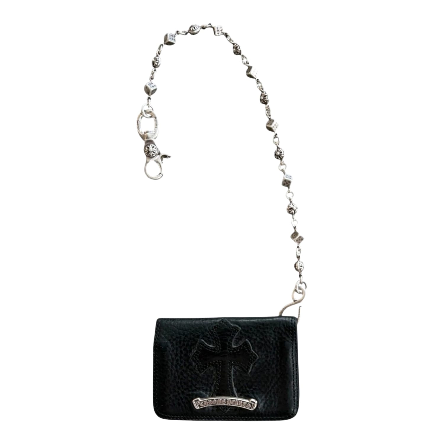 Chrome Hearts Black Cross Wallet & Silver Dice Wallet Chain