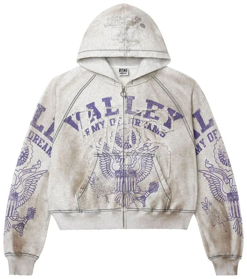 Vale Forever Army Zip Up Hoodie Grey