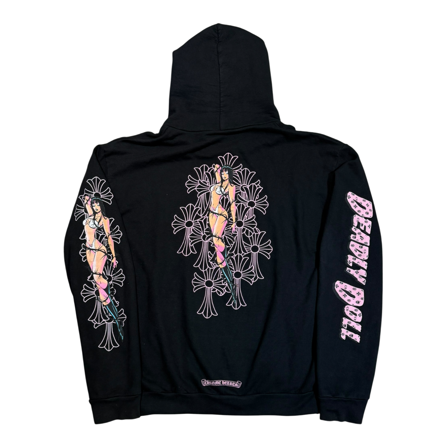 Chrome Hearts Deadly Doll Pink Cross Scroll Logo Zip Up Hoodie