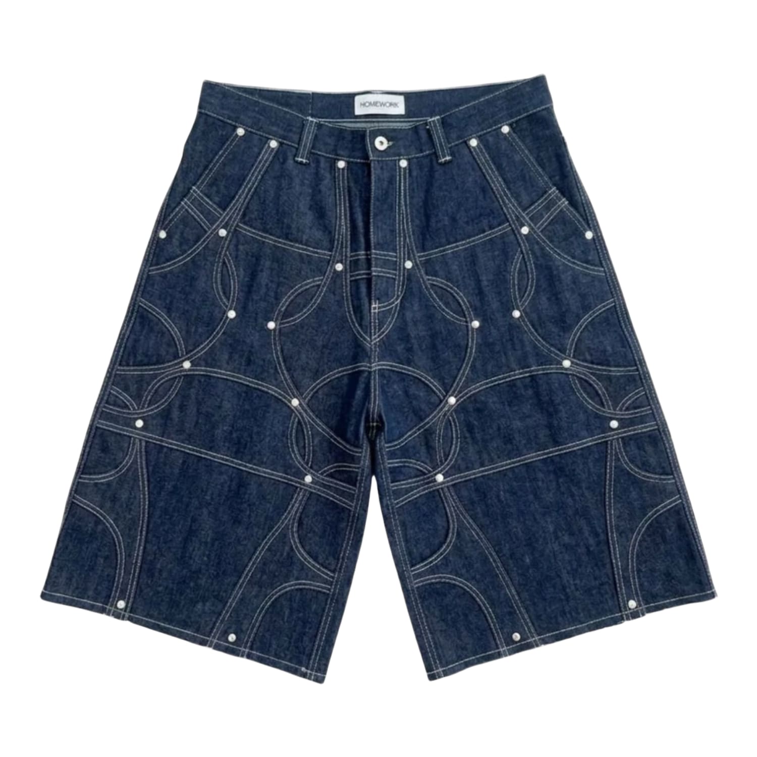 HOMEWORK Raw Denim Abstract Shorts Blue