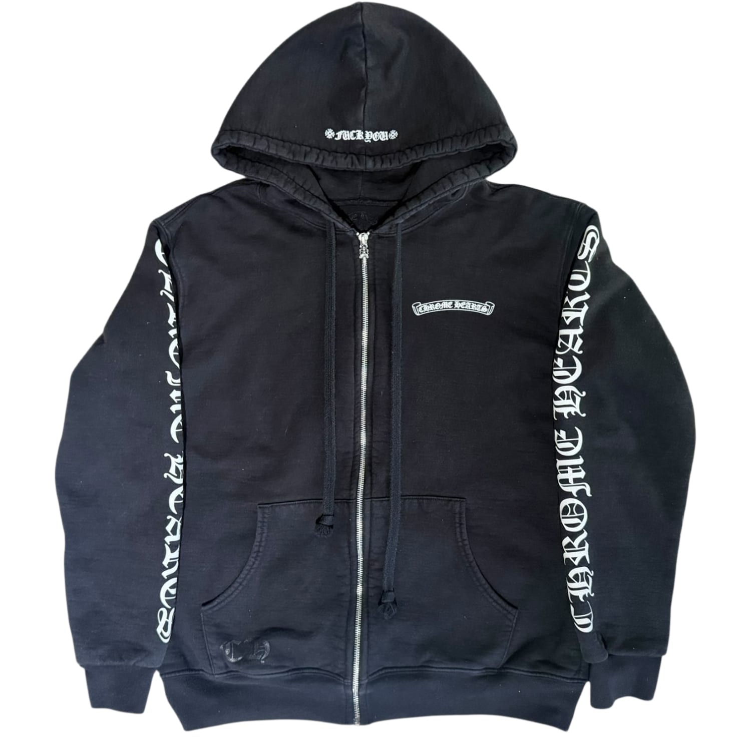 Chrome Hearts Scroll Logo Fuck You Zip Up Hoodie Black