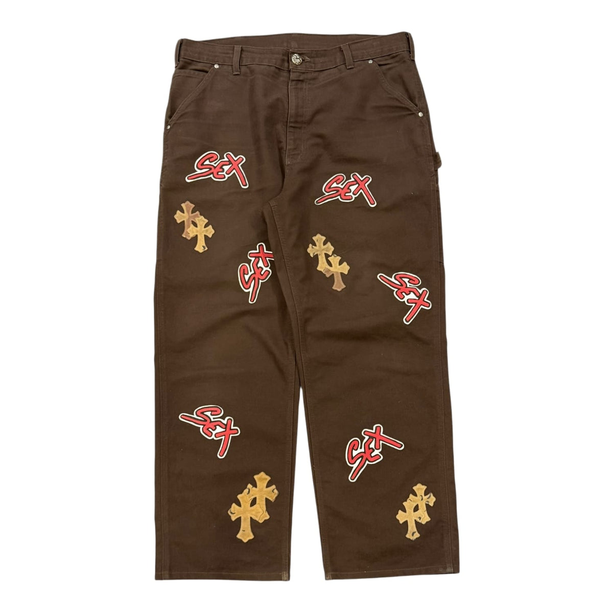 Chrome Hearts Matty Boy Sex Records Single Knee Vintage Carpenter Pants Dark Brown