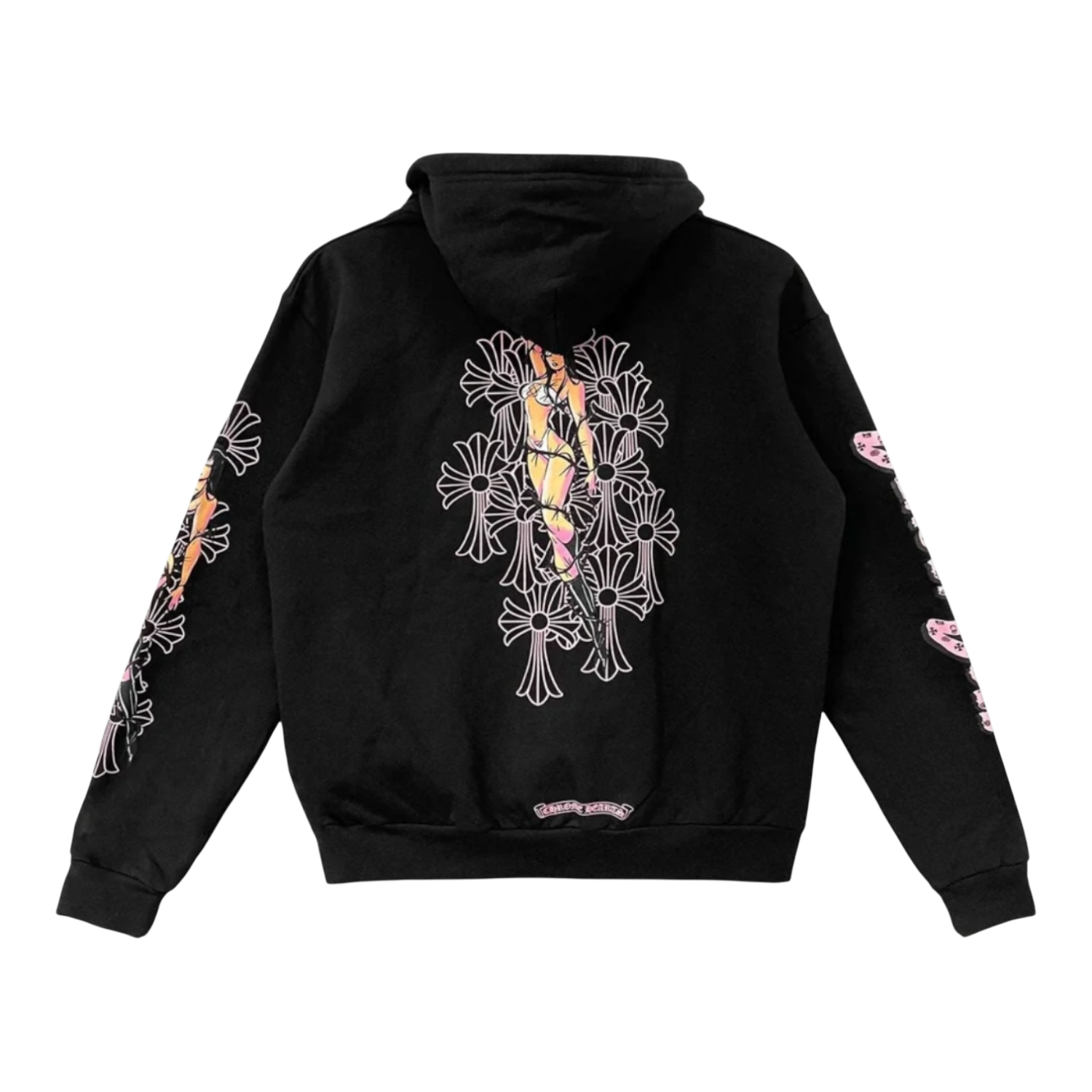 Chrome Hearts Deadly Doll Pink Cross Scroll Logo Zip Up Hoodie