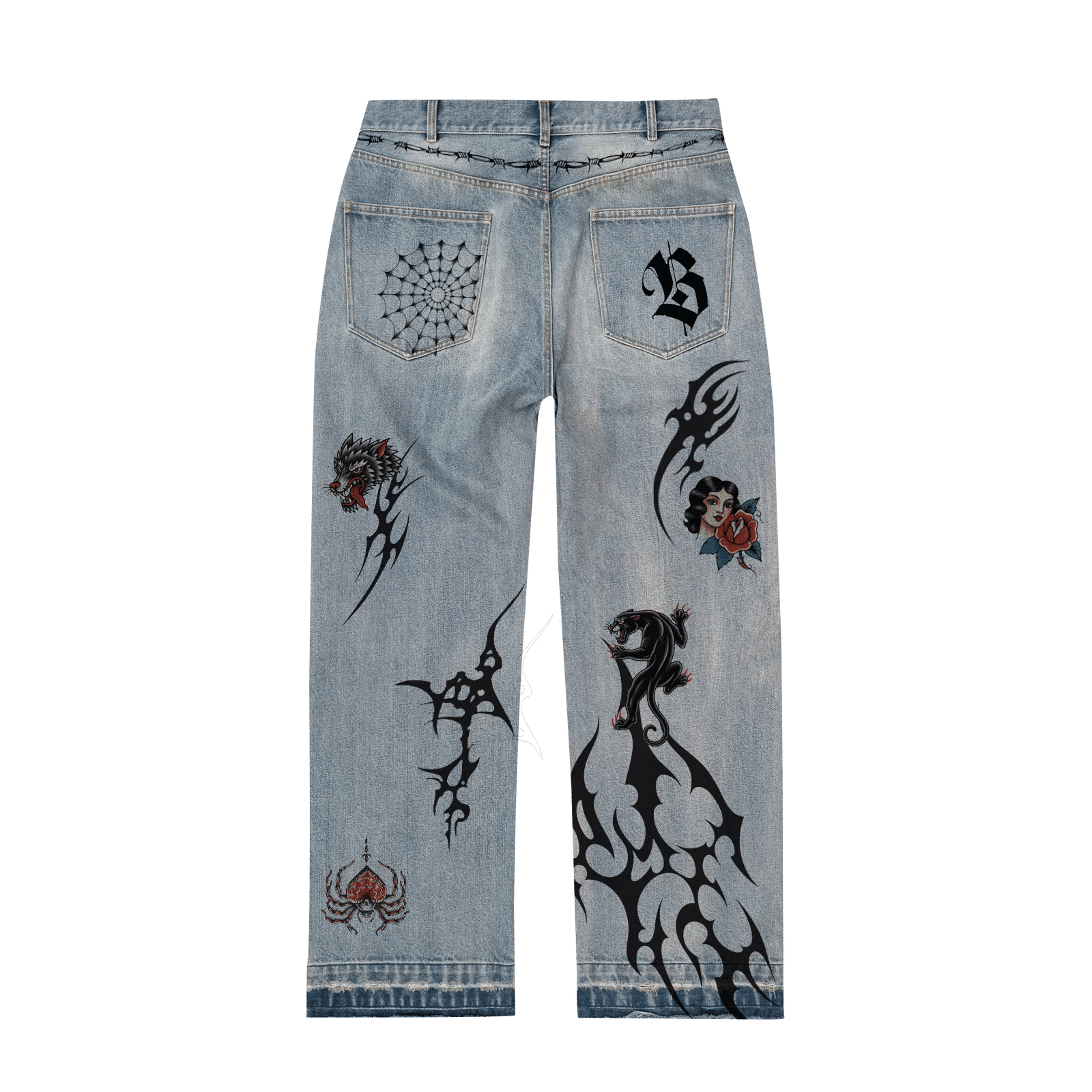 Bravest Studios Tattoo Denim Pants Blue