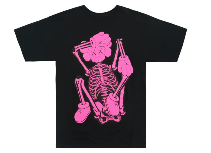 Kaws Skeleton New Fiction T-Shirt Black Pink